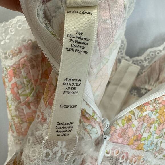 For Love & Lemons Farrah Slip Mini Dress Floral Pin-tuck Lace Trim Romantic L - Picture 14 of 14